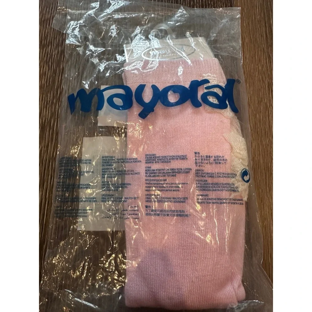NWT pink Mayoral tights leggings Spanish lace ruffle‎ butt 12 mos